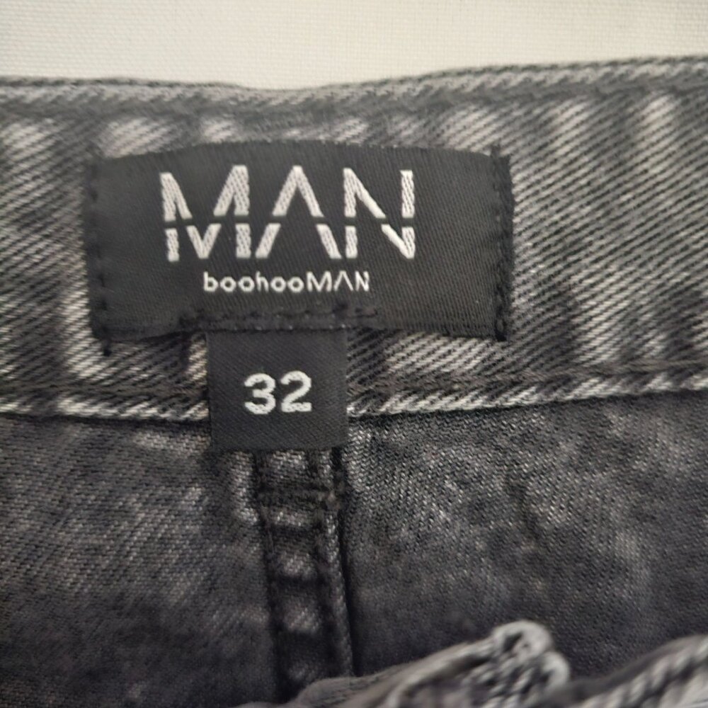 Men's Washed Charcoal Patchwork Jeans - Picture 8 of 16